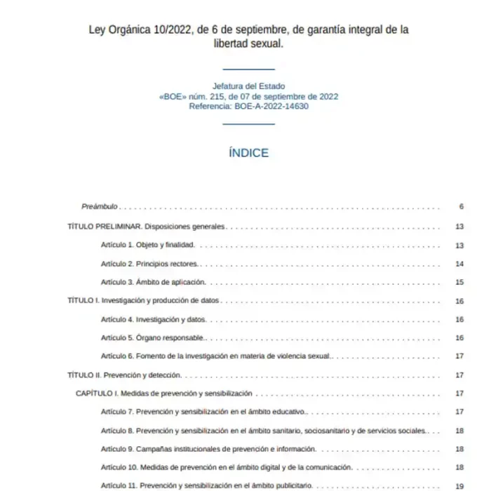 Ley Orgánica 10 2022, de 6 de septiembre, de garantía integral de la libertad sexual